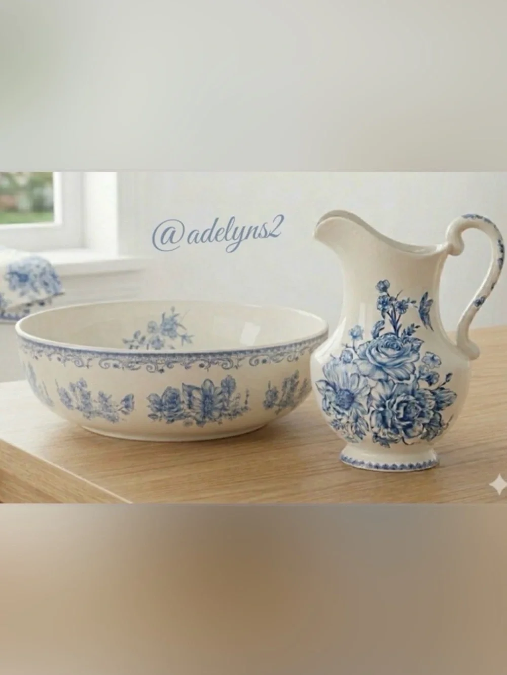 🌺 New The Pioneer Woman Agatha Country Blue Pitcher & Bowl - 2-Pieces